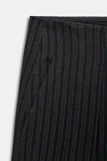 Zara ZW COLLECTION PINSTRIPED PLEATED PANTS - Navy blue