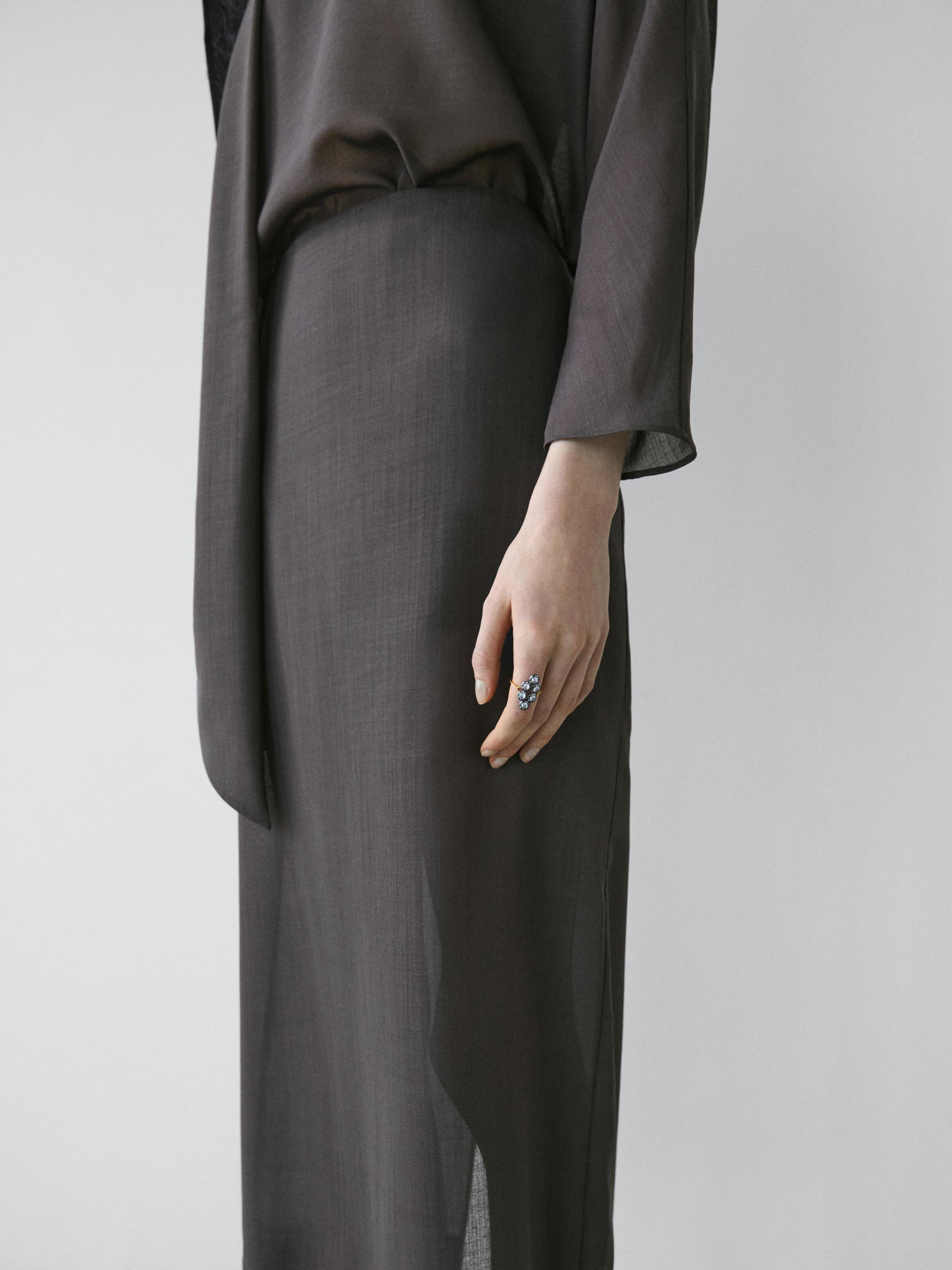 Straight midi skirt with sheer detail - STUDIO