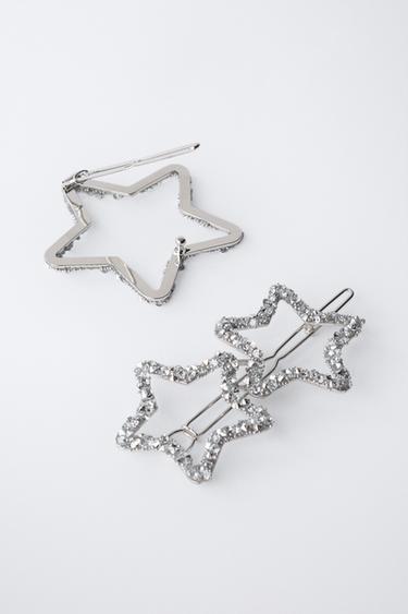 3-PACK OF GLITTER STAR HAIR CLIPS - Silver by Zara - Image 2