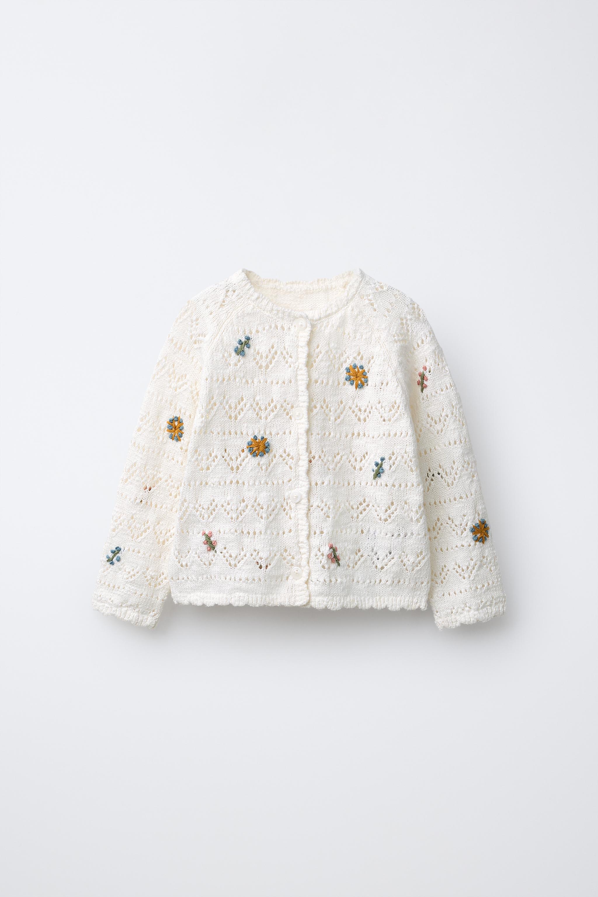 フラワー刺繍オープンニットカーディガン - エクリュ | ZARA Japan / 日本