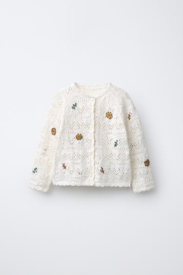 ВЯЗАНЫЙ КАРДИГАН С ВЫШИВКОЙ В ВИДЕ ЦВЕТОВ — ЭКРЮ от Zara