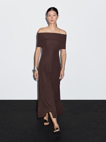Zara Long strapless dress - Brown - Image 0