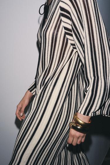 STRIPED KNIT DRESS WITH LINEN - Ecru / Black by Zara - Image 2