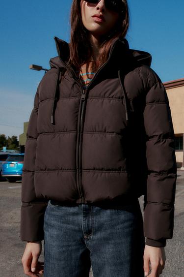 Zara 防潑水防風短版鋪棉風衣外套 - 棕色