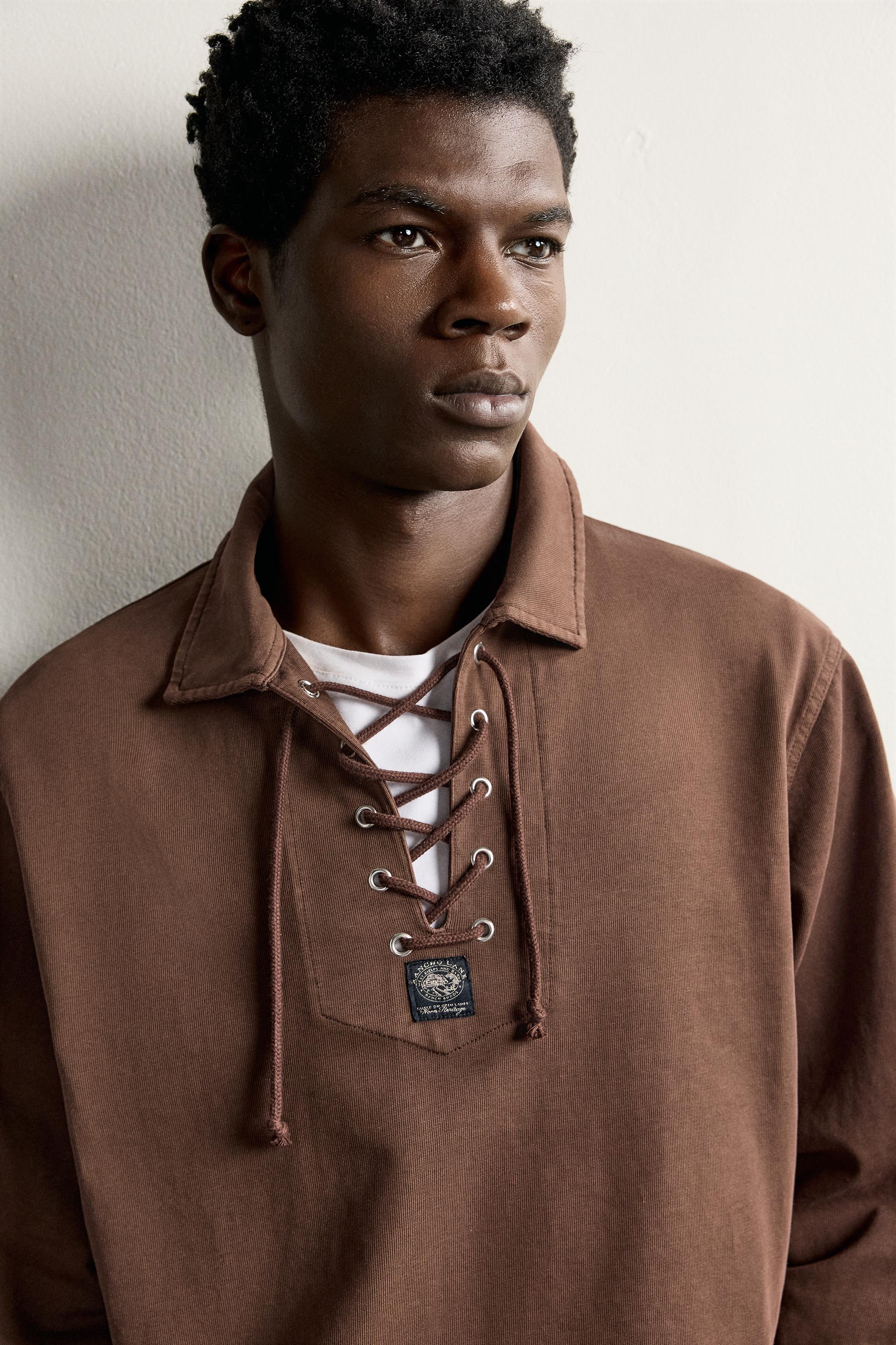 Мужские рубашки Zara WASHED DRAWSTRING POLO SHIRT — фото 5