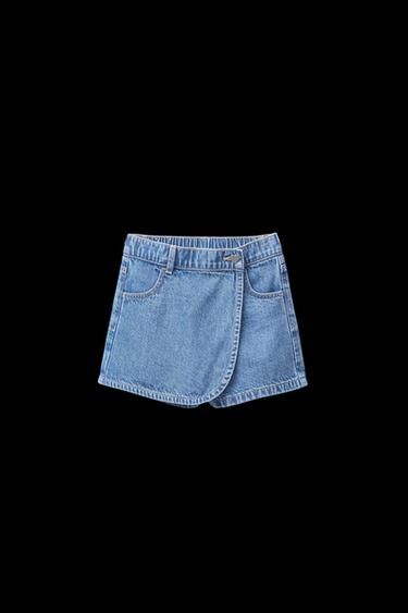 Zara HIGH WAIST HEART BUTTON DENIM SKORT - Mid-blue - Image 0