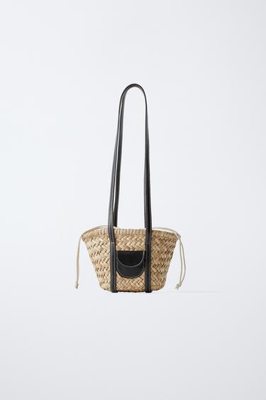 Zara MINI RAFFIA EFFECT BASKET BAG - Off White