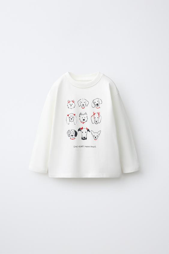 CAMISETA ESTAMPADO PERROS - Blanco de Zara - Imagen 0