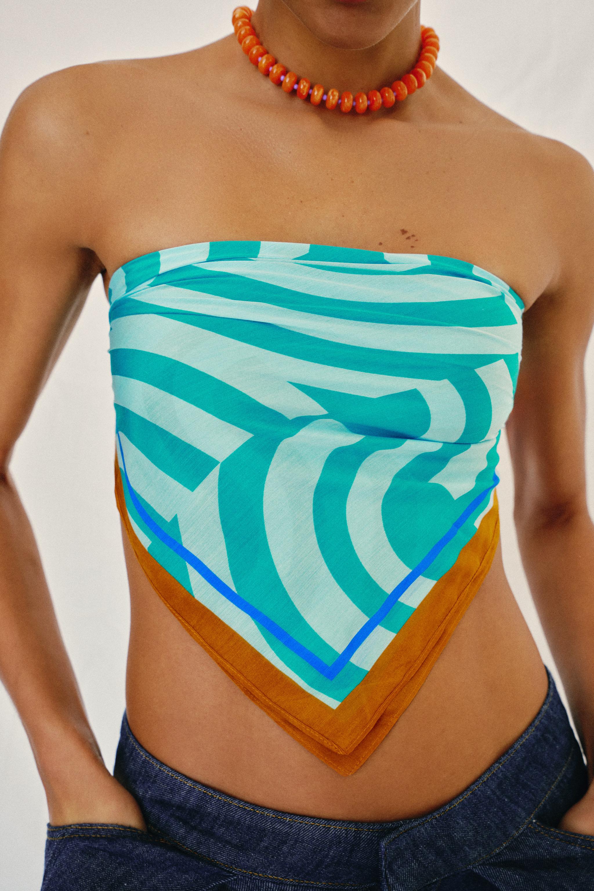 WAVE PRINT SILK SCARF — Blue