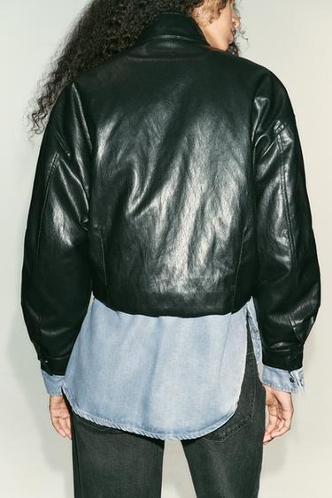 BLOUSON BOMBER MATIÈRE SYNTHÉTIQUE COL MONTANT - Noir de Zara - Image 3