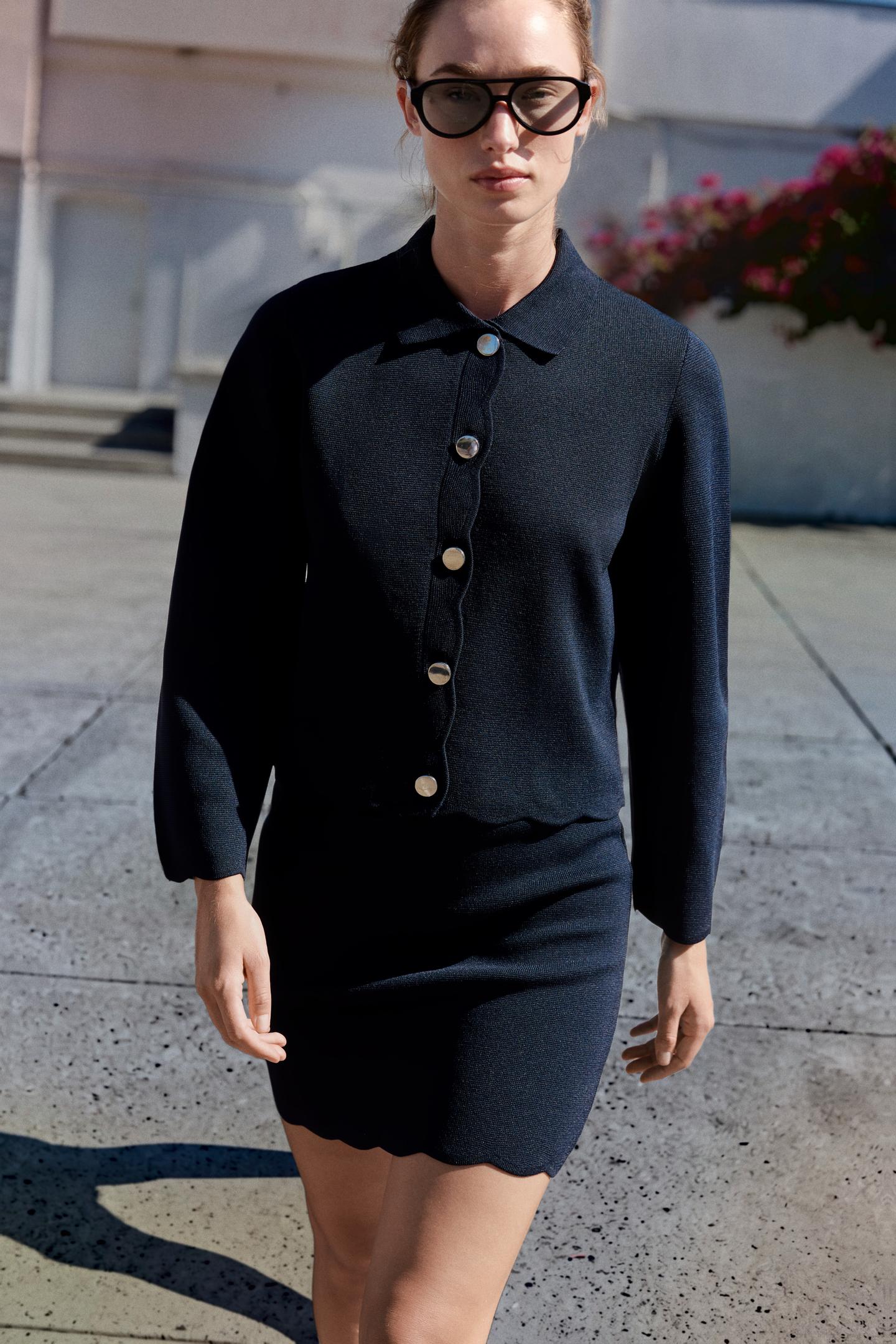 Женский кардиган Zara Wave Detail, цвет: Тёмно-синий — фото 4