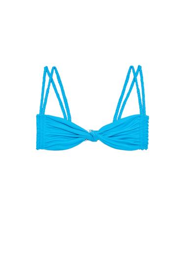 Zara DOUBLE BRAIDED STRAP BIKINI TOP - Turquoise