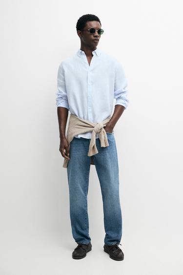 Zara 100% linen regular fit shirt - Sky blue