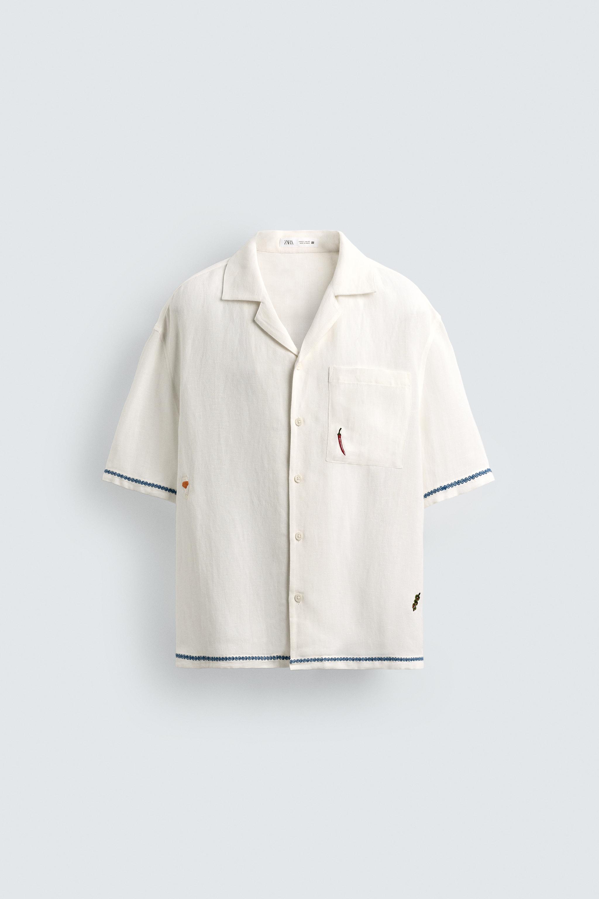 CHEMISE EN VISCOSE ET LIN AVEC BRODERIES CONTRASTE