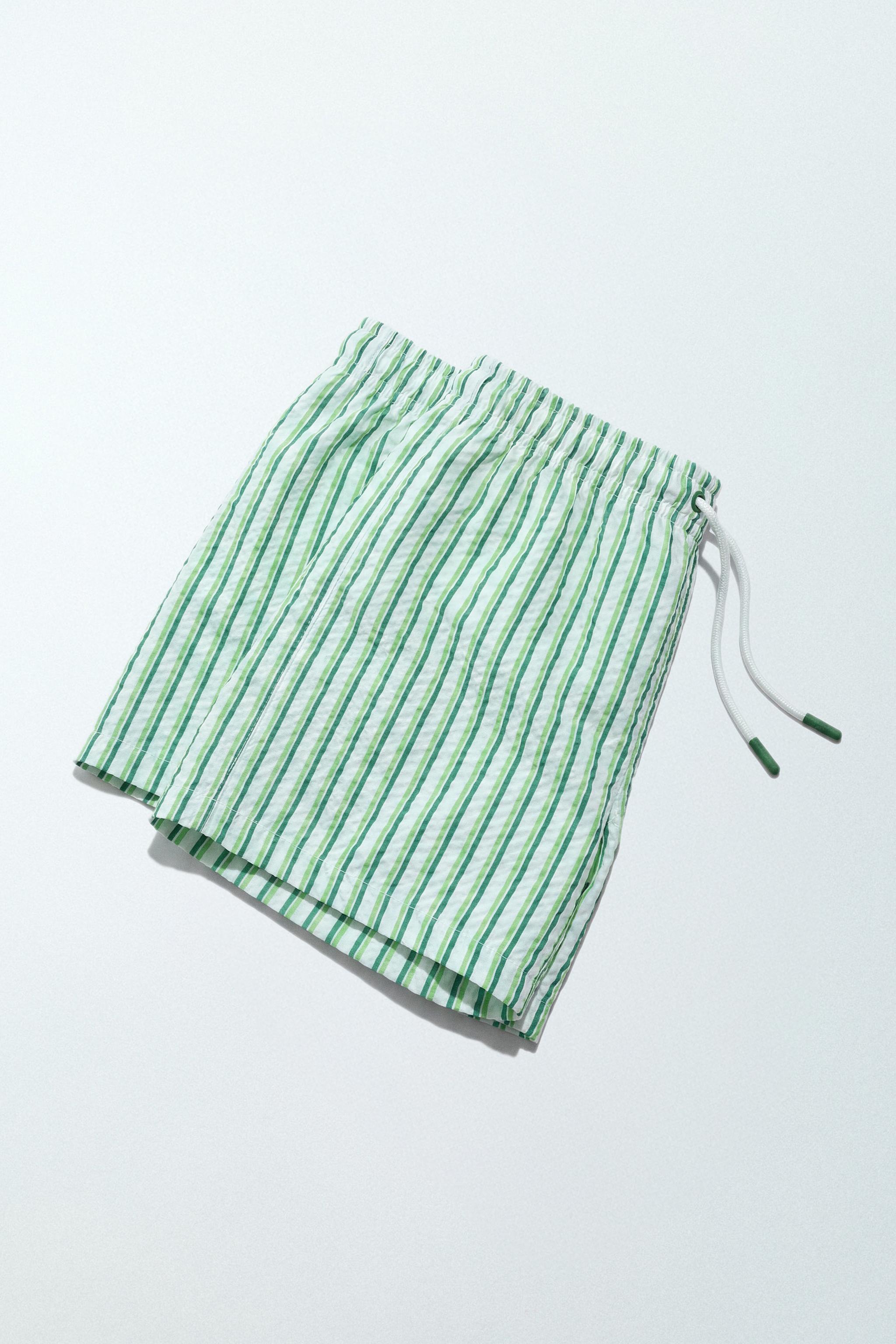 6-14 YEARS/ STRIPED SEERSUCKER SWIM SHORTS — Green