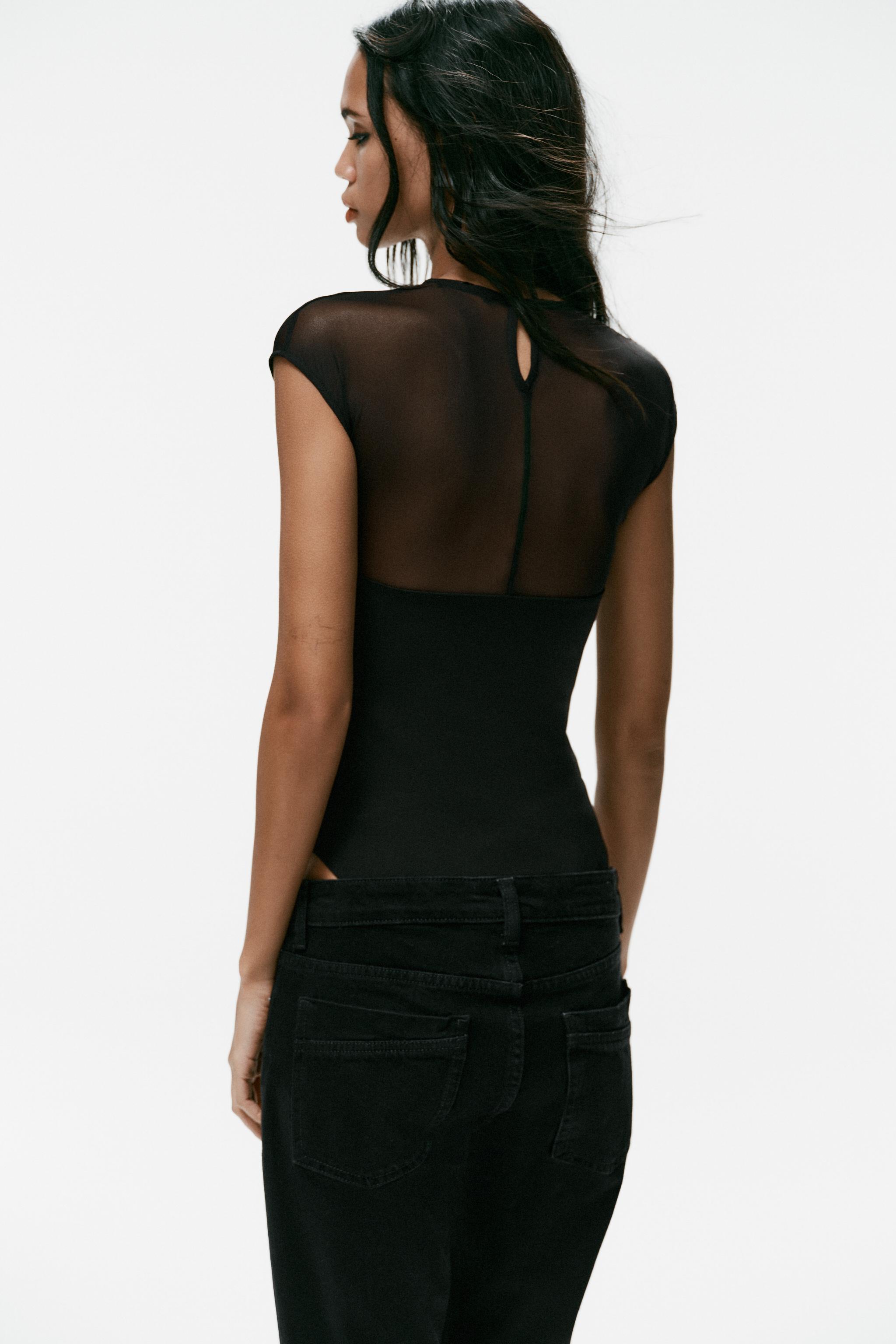 STRETCH TULLE-DETAIL BODYSUIT