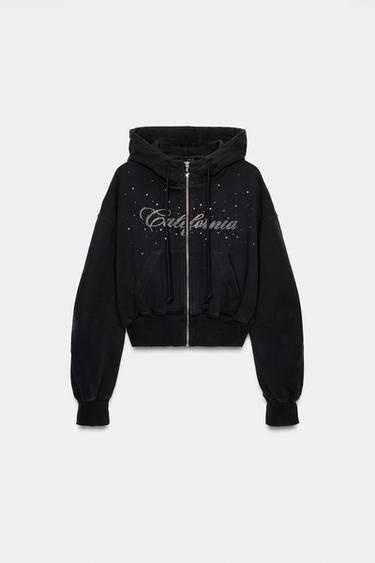 SLOGAN GLITTER HOODIE - Black by Zara