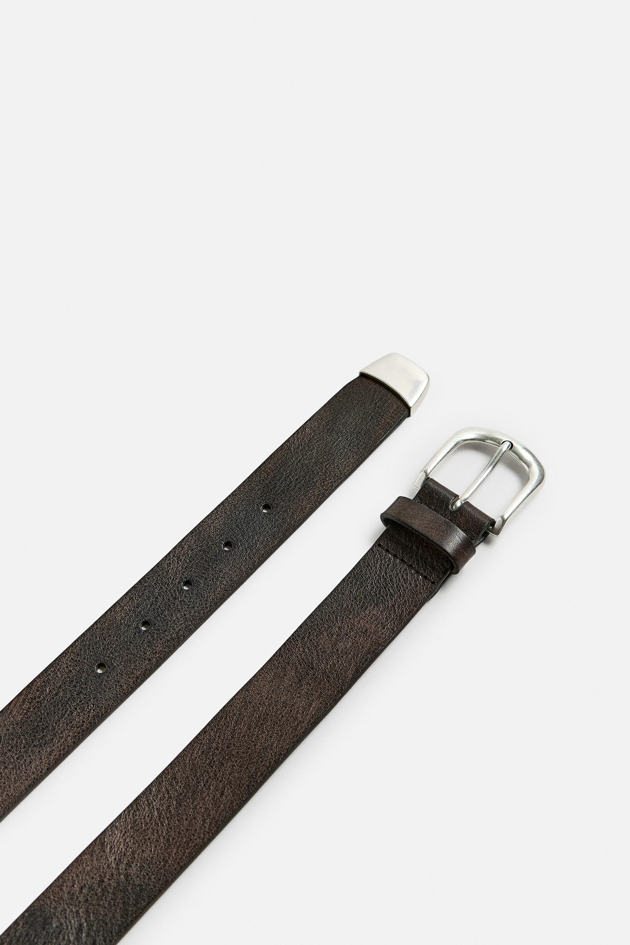 メタルチップ付きレザーベルト - ブラウン | ZARA Japan / 日本