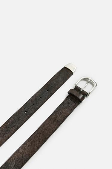 LEATHER BELT WITH METAL TIP - Brown by Zara - Image 3