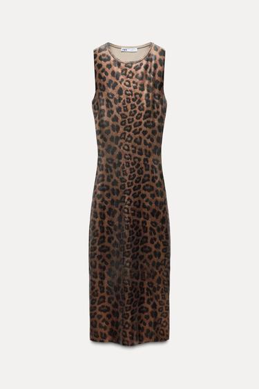 Zara ANIMAL PRINT KNIT FOIL DRESS - Leopard