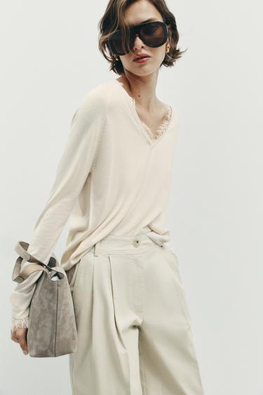 Zara PLEATED BARREL PANTS - Ecru