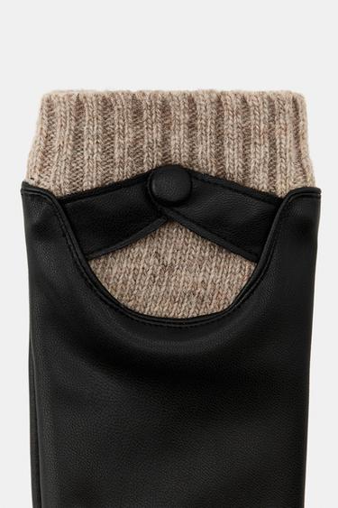 FAUX LEATHER GLOVES WITH WOOL - Black by Zara