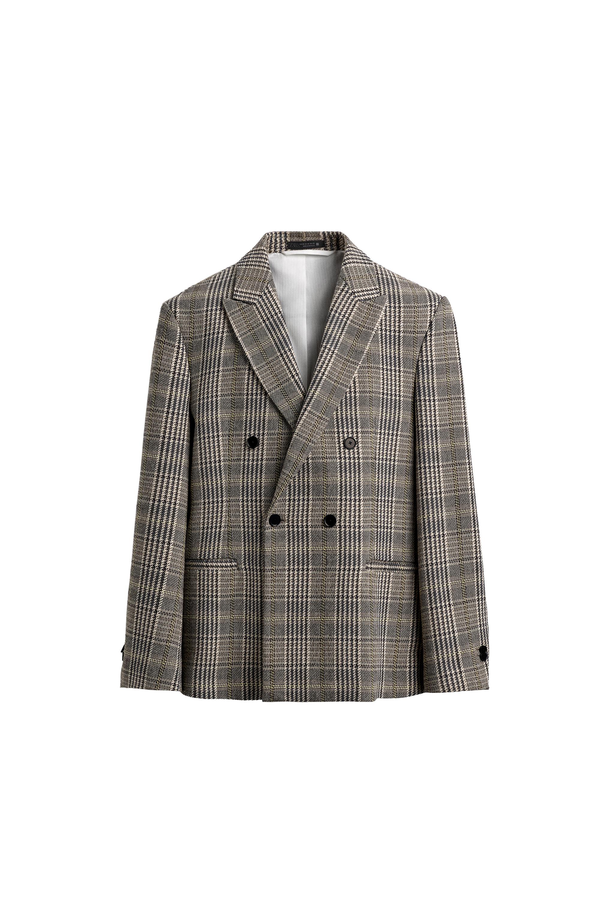 チェック柄ダブルブレストブレザー - ゴールデンブラウン | ZARA Japan