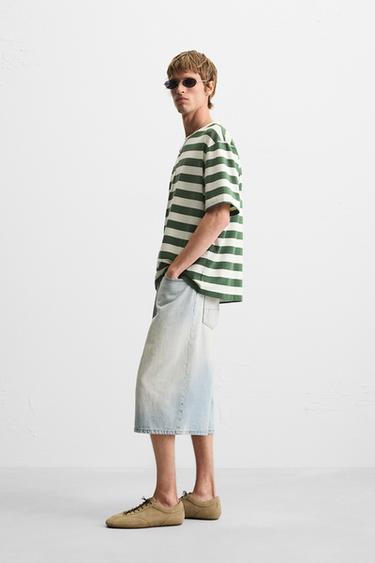 T-SHIRT JACQUARD À RAYURES - Blanc / Vert de Zara - Image 3