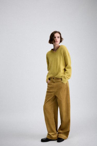 Zara ZW COLLECTION CORDUROY PANTS - Curry