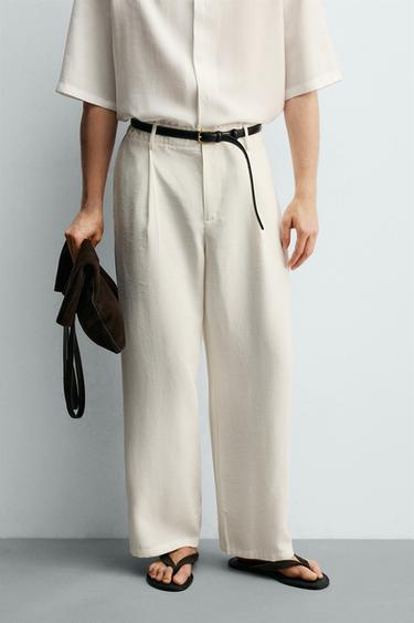 Zara FLOWY PLEATED PANTS - Oyster-white