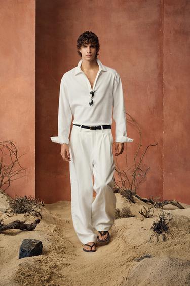 COTTON/LINEN POLO SHIRT - Ecru by Zara - Image 0