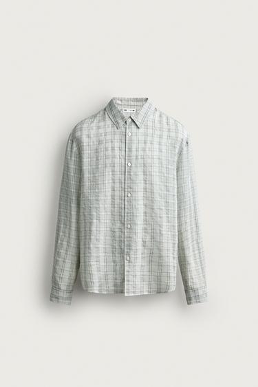 Zara CHECK VOILE SHIRT - Sky blue