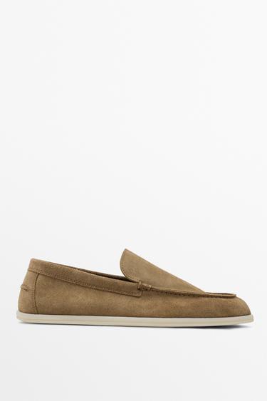 Zara Soft split leather loafers - Sandy Brown - Image 0