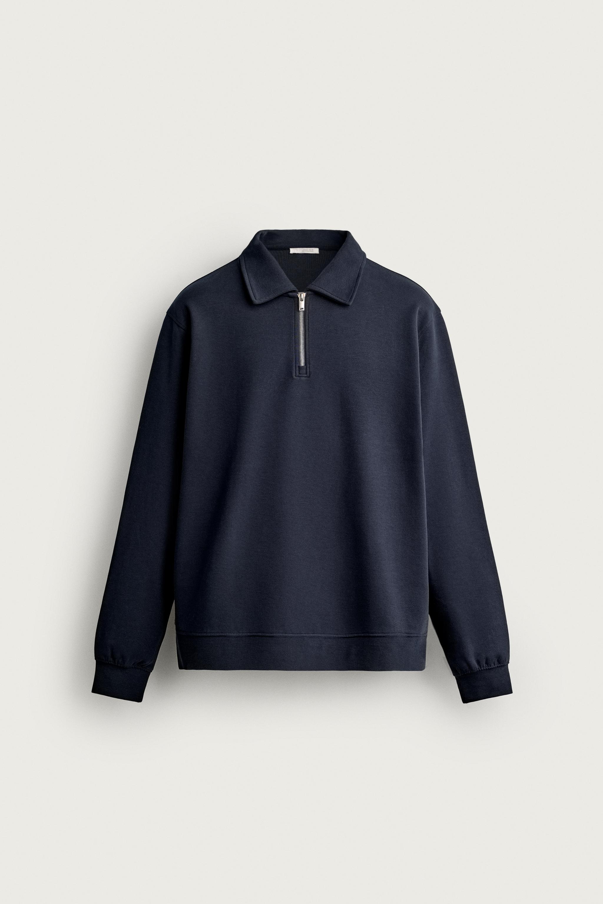 INTERLOCK ZIP POLO SWEATSHIRT - Navy blue | ZARA United States