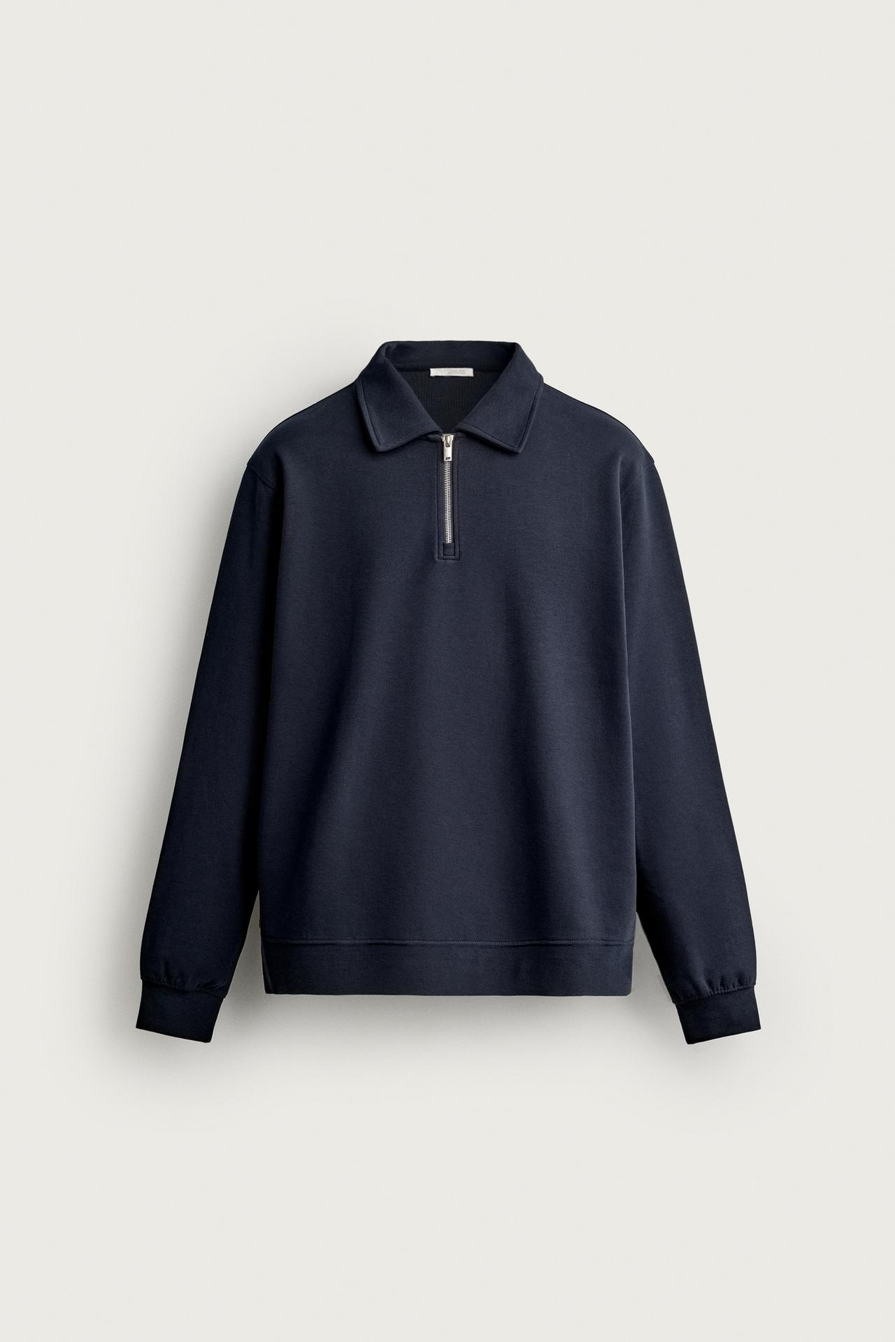 INTERLOCK ZIP POLO SWEATSHIRT — Navy blue