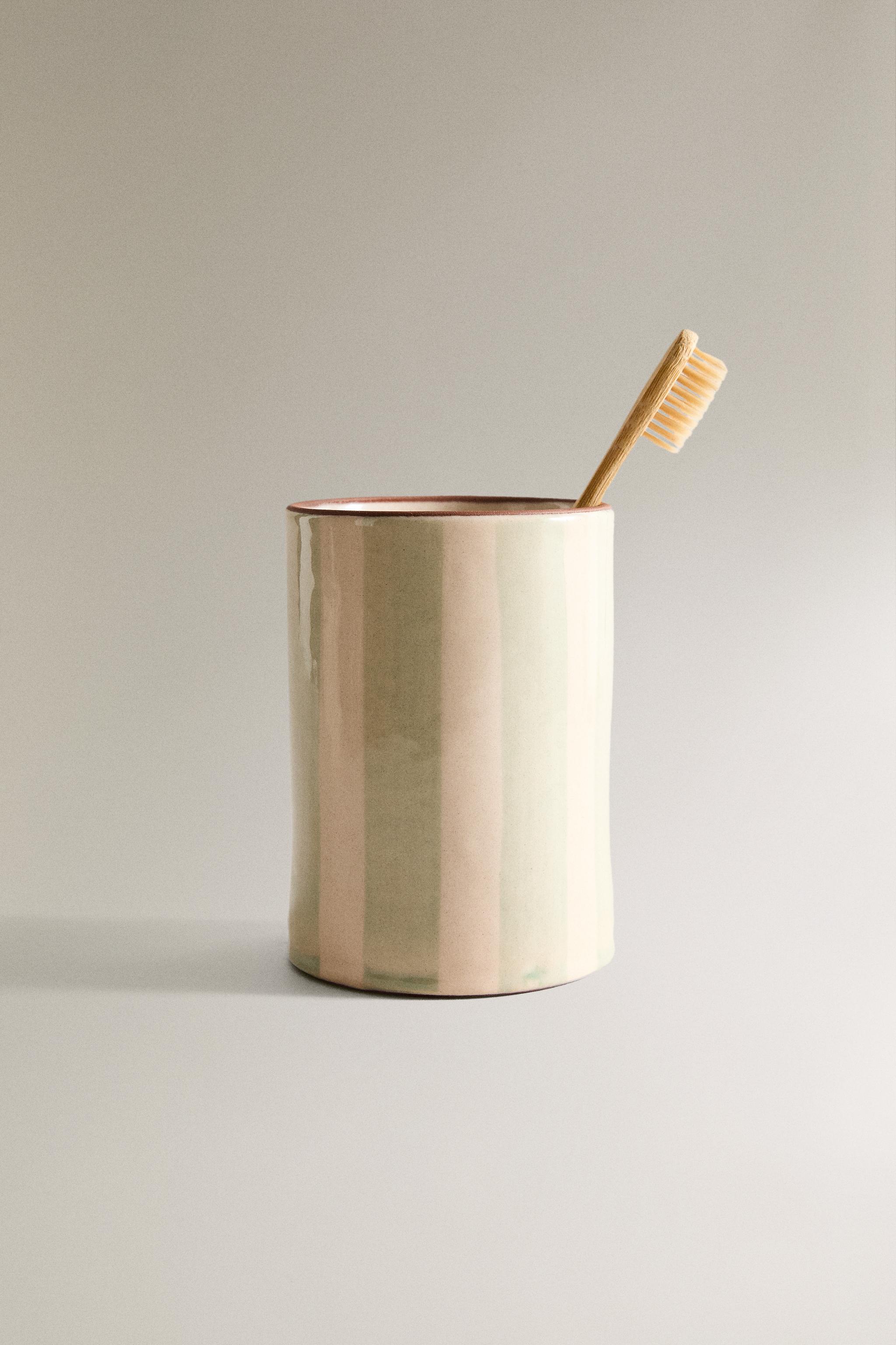 POT BROSSE À DENTS CÉRAMIQUE RAYURES