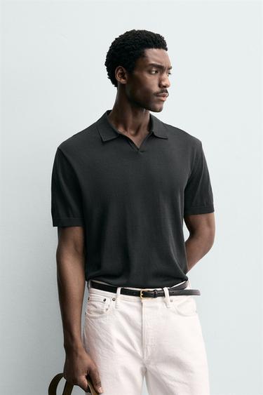 ПОЛО ИЗ ЛЕГКОГО ТРИКОТАЖА — Антрацитово-серый от Zara