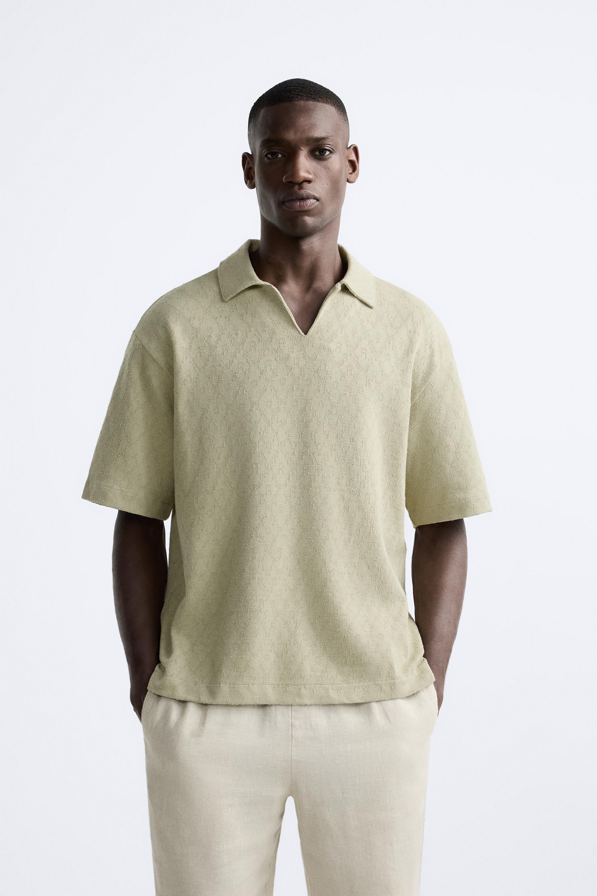 Zara Polo Jacquard Geometrico En Verde Lavado Mx 38 Us S Hombre