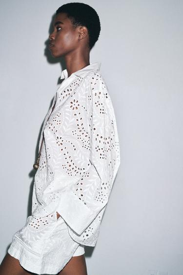 ZW COLLECTION BERMUDA SHORTS WITH CUTWORK EMBROIDERY - White by Zara