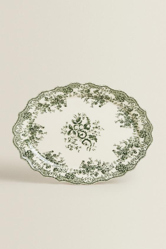FLORAL DARK OLIVE EARTHENWARE SERVING DISH