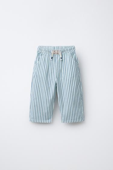 STRIPED COTTON LINEN TROUSERS - Light blue by Zara
