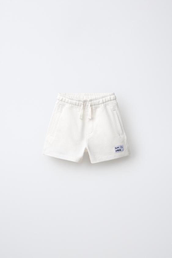 PIQUÉ BERMUDA SHORTS WITH LABEL - White by Zara - Image 0