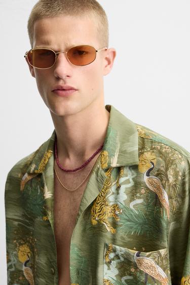ANIMAL PRINT SHIRT - Light khaki by Zara