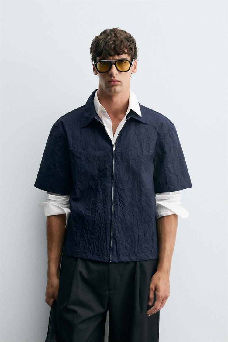 WRINKLED EFFECT ZIP-UP SHIRT