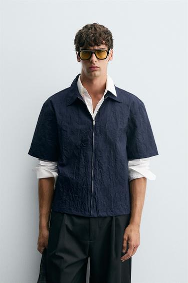 СОРОЧКА ЗІ ЗМОРШКУВАТИМ ЕФЕКТОМ НА БЛИСКАВЦІ - Темно-синій/блакитний Zara