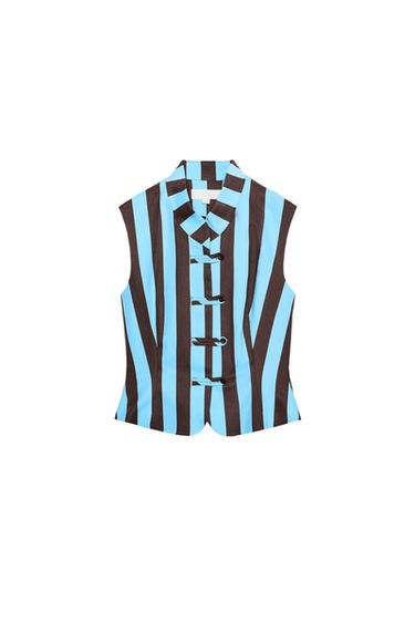 TOP CHALECO ALAMARES RAYAS - Rayas marrones de Zara