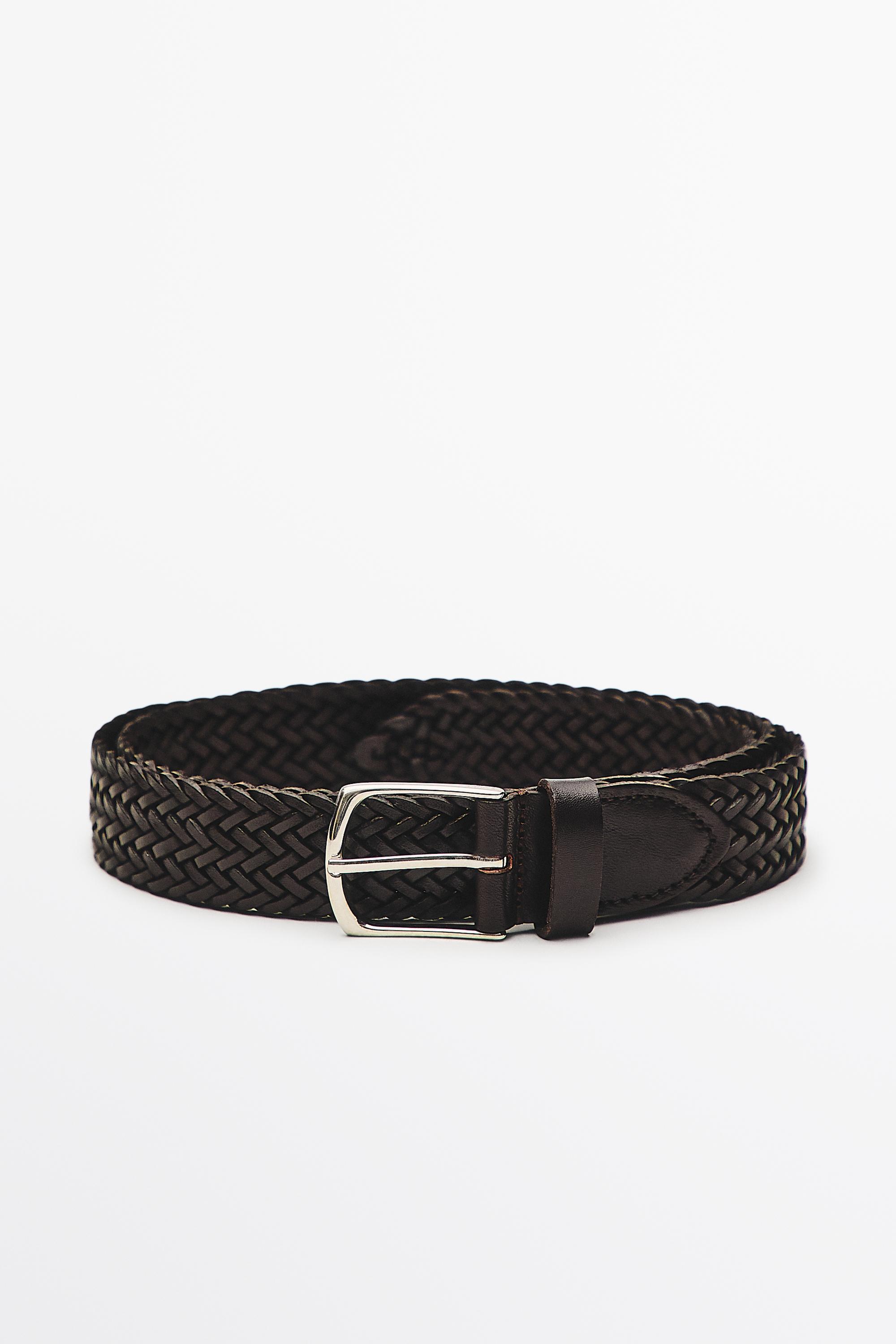 Braided nappa leather belt — Dark brown