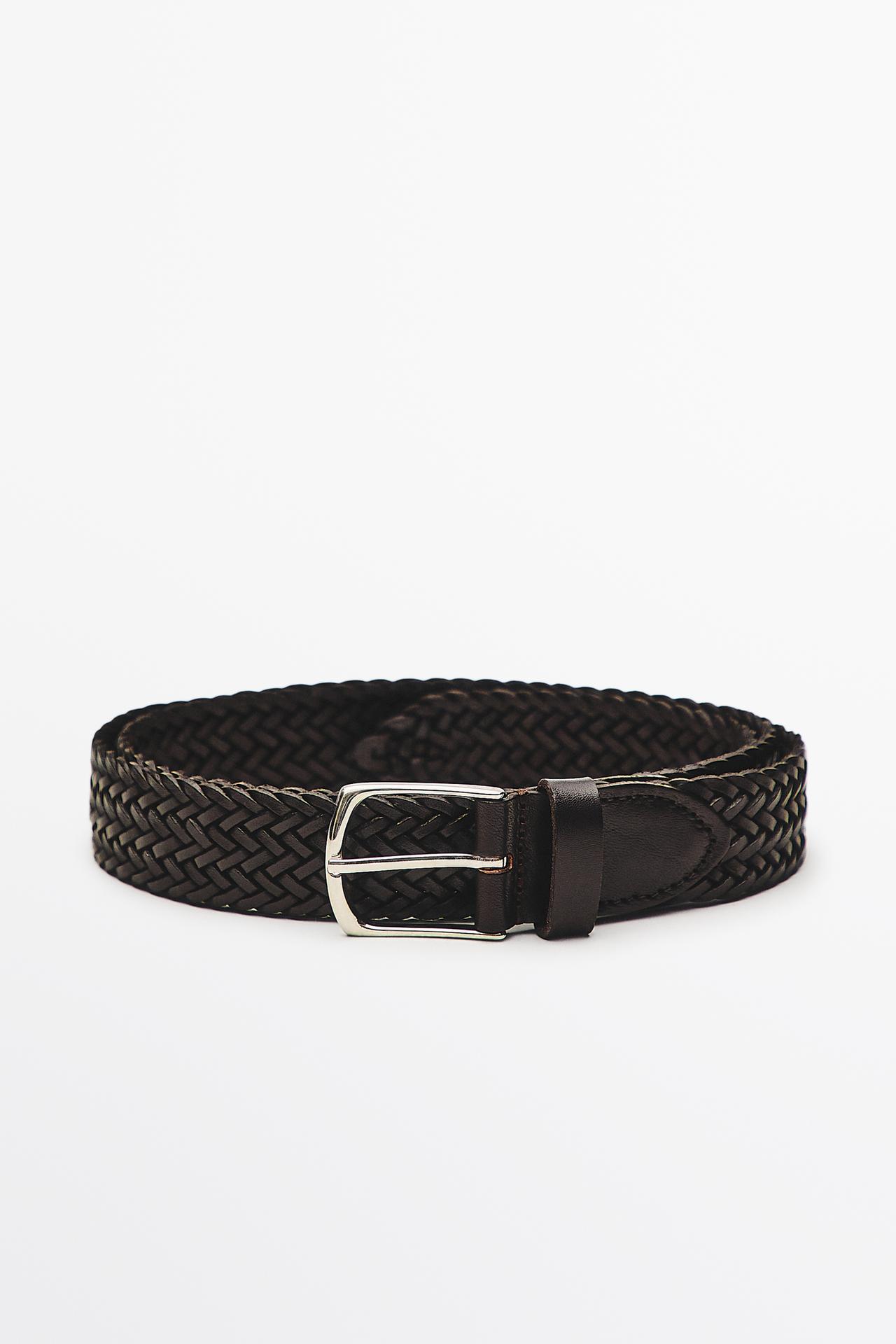 Braided nappa leather belt — Dark brown