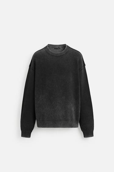 Zara WASHED REVERSE EFFECT SWEATER - Black - Image 0