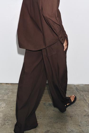 ZW COLLECTION WIDE-LEG POPLIN TROUSERS - Brown by Zara - Image 2